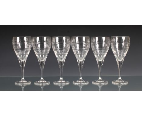  Three boxed pairs of Royal Worcester fine cut crystal large wine glasses each glass measuring 20«cm. high. 