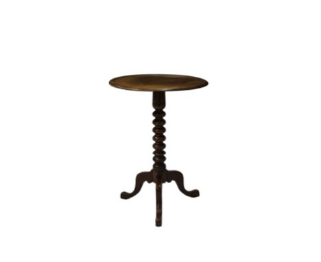  A 19th century mahogany wine table on bobbin turned stem with triform supports, 67«cm. high. 