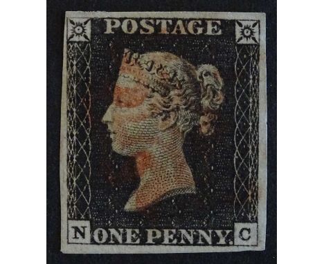1840 1d. black, plate 3, four margins, used with light red MX.