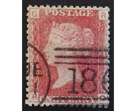 1864-79 1d red plate 225, an excellent example with no faults, well centred and good perfs. Very neat and light duplex postma