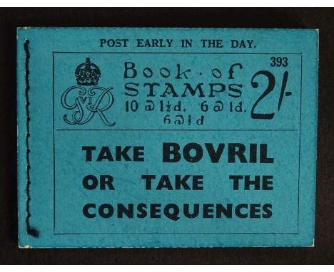 1937 2/- blue-cover booklet, BD11, edition 393, first pane inverted, very good perfs, very fine. Cat. £1,100.