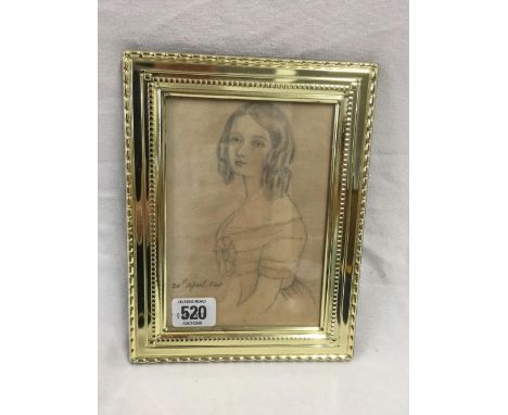 PENCIL &amp; WATERCOLOUR ¾ LENGTH PORTRAIT OF A YOUNG GIRL, DATED IN PENCIL 20TH APRIL 1848, 8” X 6”
