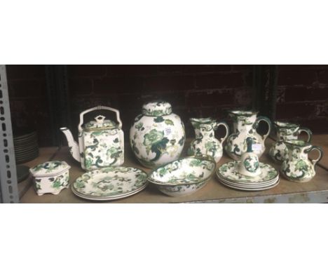 SHELF QTY OF MASON'S CHARTREUSE CHINAWARE