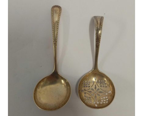SMALL SILVER SUGAR SIFTER 1951 &amp; A SILVER LADLE 1904