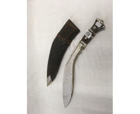 CHROME BLADED HORN HANDLED KUKRI WITH SCABBARD