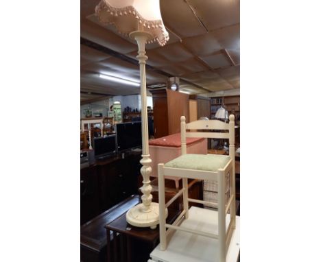 WHITE HIGH BACK CHAIR/STOOL &amp; A WHITE STANDARD LAMP