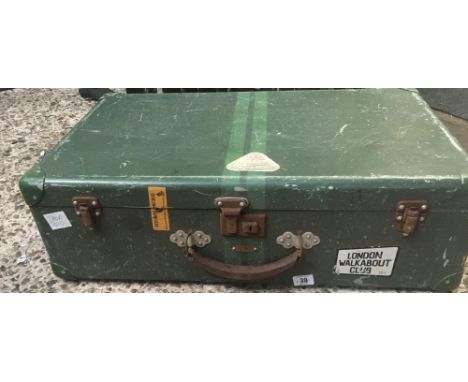 VINTAGE ALUMINIUM SUITCASE OR TRUNK WITH LABELS