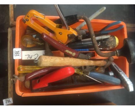 ORANGE TRUG OF MISC HAND TOOLS