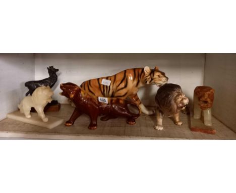 SHELF OF TIGERS &amp; LION FIGURES