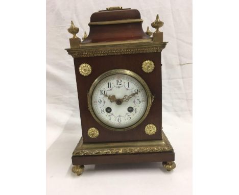 MAHOGANY &amp; BRASS FRENCH BRACKET CLOCK STRIKING ON A BELL