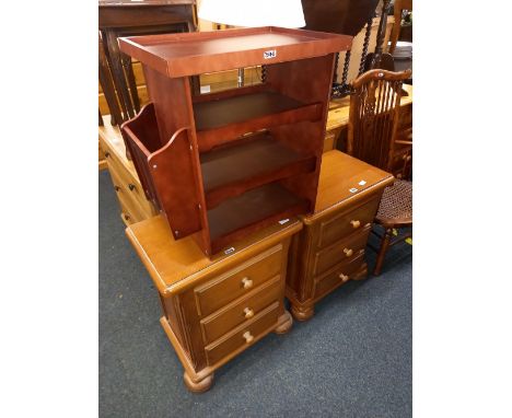 PAIR OF BEDSIDE CHEST OF 3 DRAWERS &amp; A MODERN MAGAZINE SHELF UNIT