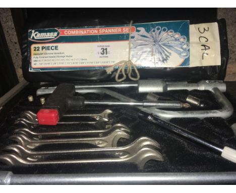 22 PIECE KAMASA COMBINATION SPANNER SET IN TOOL ROLL &amp; 1 OTHER COMBINATION SOCKET SPANNER SET