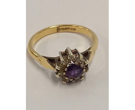 SILVER (625) WHITE STONE CLUSTER &amp; AMETHYST RING, TOTAL WEIGHT 3.1g