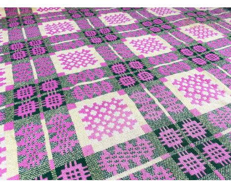 VINTAGE WELSH TAPESTRY BLANKET, reversible, pink ground with black, white and grey details, fringe, 224 x 148cmsProvenance: p
