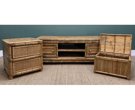 ASSORTED BAMBOO FURNITURE, comprising media console table, 61h x 161w x 61cms d, two drawer chest, 61h x 61w x 61cms d, and a