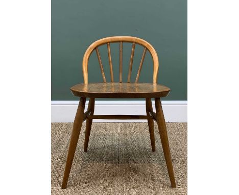 MID-CENTURY ERCOL DRESSING CHAIR, model No. 414, spindle back, natural elm and beech, blue label, 63cms hProvenance: private 