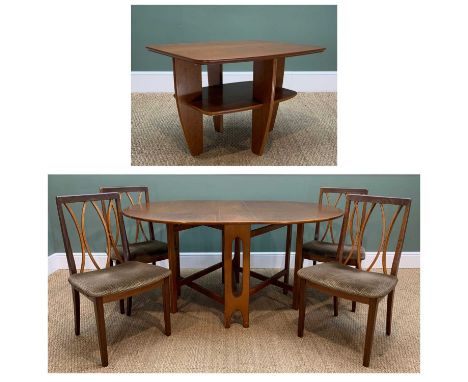 ASSORTED MID-CENTURY FURNITURE, comprising four G-Plan dining chairs with dralon upholstery, 87h x 49w x 49cms d, oak oval ga