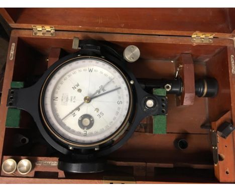 A Hall Bro. surveyors compass, in fitted box with tripod