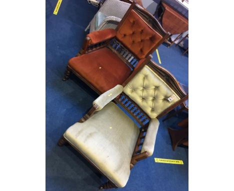 Two Edwardian button back armchairs