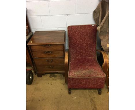 A 1930s Art Deco oak armchair and a commode