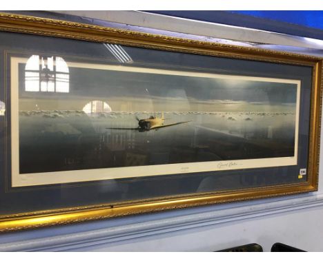 Print, signed in pencil Gerald Coulson, Limited edition 72/850, blind stamped A.J.B, 'Lone Spitfire', 31 x 94cm