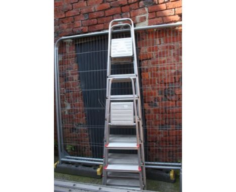 Set of aluminium property ladders and three pairs of step ladders