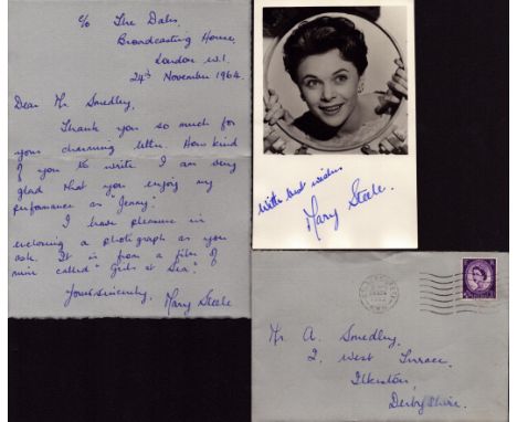 Mary Steele signed 6x4 inch vintage black and white photo with accompanying ALS dated November 1964. Good condition. All auto