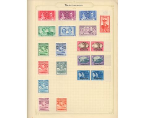 World stamp collection 50 plus pages from around the globe housed in Simplex album includes Antigua, Argentina, Basutoland, G