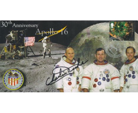 Apollo 16 Charlie Duke Moonwalker signed 2002 30th Ann Space cover NASA Astronaut. Superb illustration on front of scenes fro