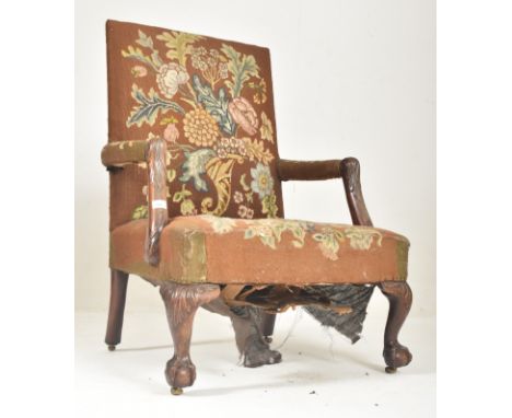 A George III early 19th century Gainsborough mahogany &amp; tapestry needlepoint upholstered armchair. The chair having a tal