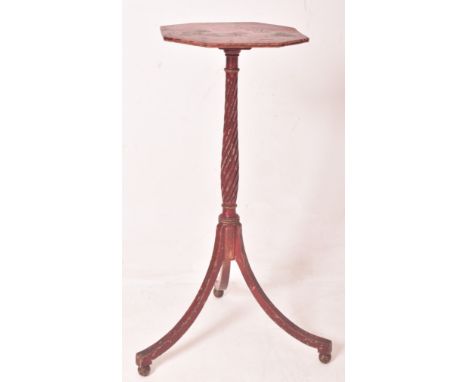 A 19th century red lacquered &amp; hand painted octagonal tilt top side occasional table. Red laquer ground with chinoiserie 