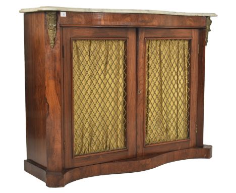 A 19th century rosewood &amp; lattice work marble top serpentine pier cabinet. The cupboard having a serpentine marble top ov