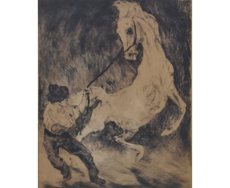 Curt Meyer-Eberhardt (German, 1895-1977) - A limited edition etching on paper. The artwork depicting a rearing white horse wi