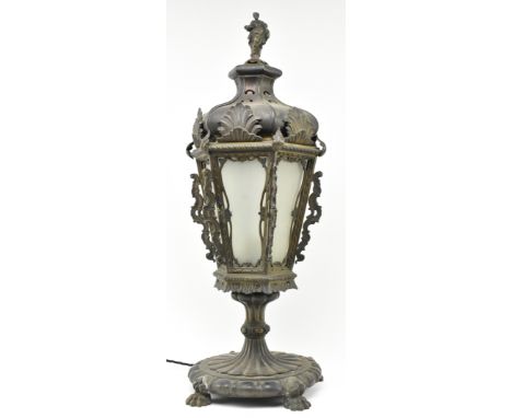 A Venetian Italian brass &amp; glass converted lantern light lamp. The lantern light converted into a desk table lamp. The la