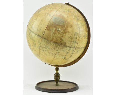Philips - Challenge Globe - An early 20th century papier mache 13.5" desk table world globe. The globe raised on circular woo