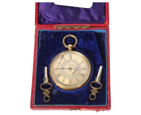 An 18ct gold cased Continental open-face key-wind fob watch, case width 38mm Case is marked 18k with a steel dust cover and b
