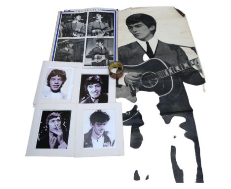 A 1963 full length poster photo of George Harrison, published by Fan Fotos, with cardboard sleeve, a set of 4 Beatles photo p