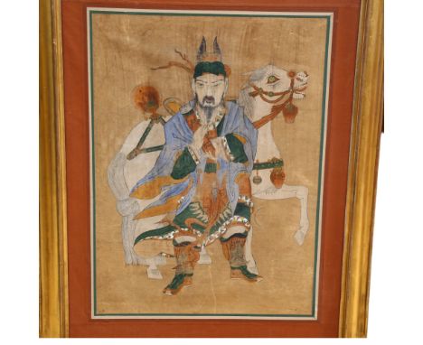 A large sketch and watercolour on paper of an educated Chinese gentleman with horse, framed, 108cm x 80cm In good overall con