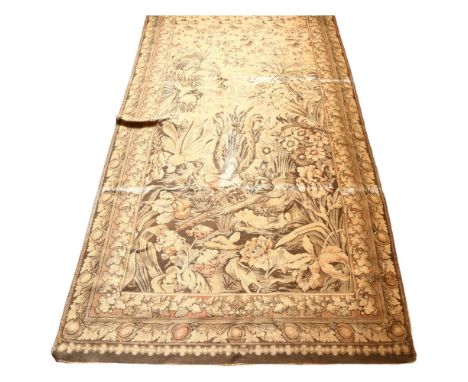 Vintage machined throw/carpet with bird and floral decoration, 288 x 125cm