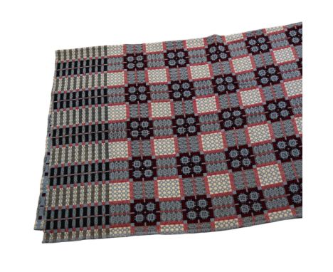 A 1960s' Gilmores' Village Weave reversible Dorset blanket, (Welsh blanket), in blue, red and black wool, double bed size, 21
