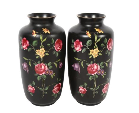 A pair of Vintage Regal pottery vases, with floral spray decoration, 23cm