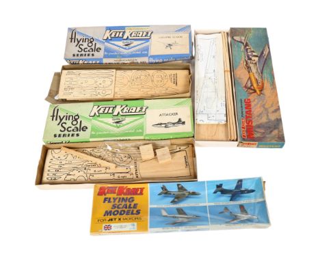 KEIL KRAFT - a group of boxed Vintage flying scale model aircraft kits, including the Mustang fighter plane, the Attacker, th