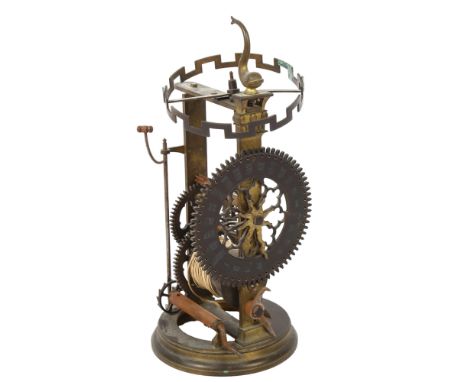 Antique style brass monastic alarm clock, H25cm overall