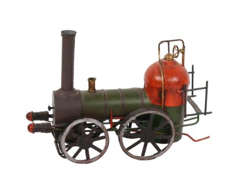 A painted metal model steam engine, L26cm overall 