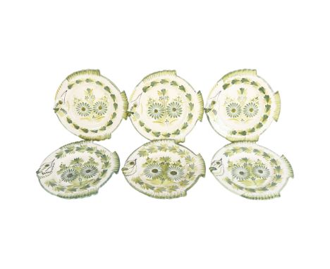 A group of 6 Quimper Ware hand painted fish-shaped serving plates, diameter 25cm (6)