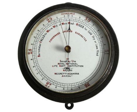NEGRETTI &amp; ZAMBRA - an RNLI issued fisherman's aneroid barometer, no. 10355, diameter 15.5cm
