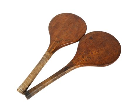 A pair of Vintage English willow stool ball bats, 45cm