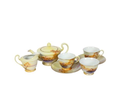 Noritake Tea For Two set, with painted lake land landscape designs 