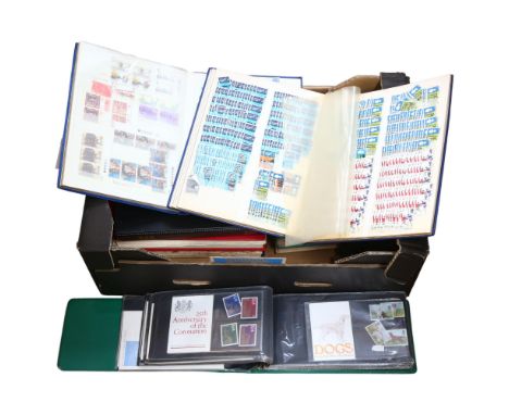 A collection of various UK and worldwide stamp albums, including First Day Covers, stock book etc (boxful)