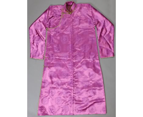 A vintage Mongolian mauve silk embroidered lady’s housecoat. 
